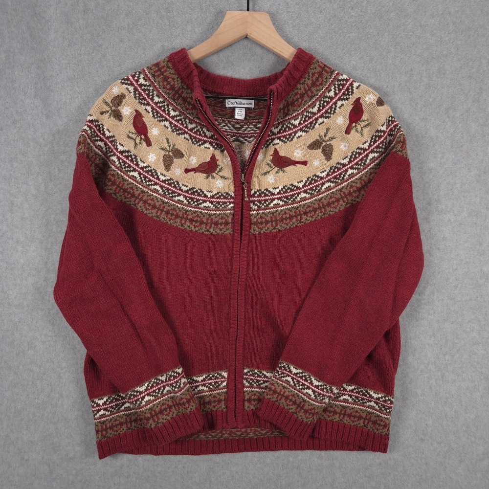 Croft & Barrow Womens Petite Medium Fair Isle Winter Cardinal Holiday Sweater